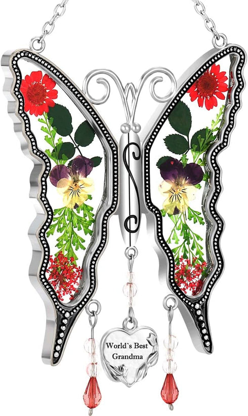 World`s Best Grandma New Butterfly SunCatcher Stained Glass Butterfly Sun Catcher Wind Chime for Windows for Grandma Happy Mother`s Day Valentine's Day Birthday Christmas Thanksgiving Gift