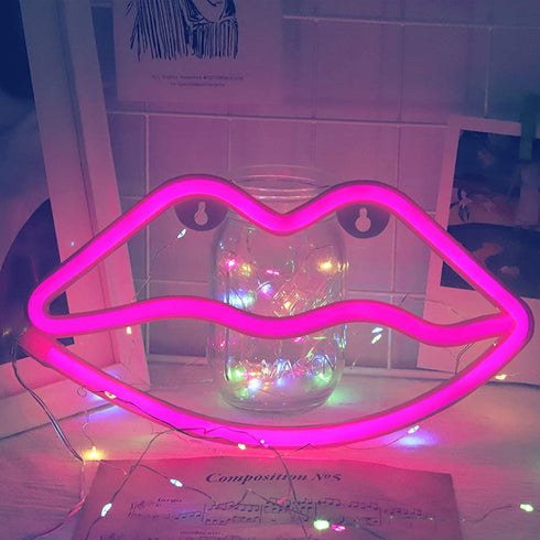 Fiee Pink Lip Shaped Neon Signs,Led Safety Art Wall Decoration Lights Neon Lights Night Table Lamp with Battery Powered/USB for Kids Gift,Baby Room,Wedding(Pink Lip)