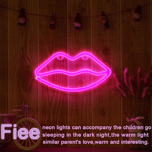 Fiee Pink Lip Shaped Neon Signs,Led Safety Art Wall Decoration Lights Neon Lights Night Table Lamp with Battery Powered/USB for Kids Gift,Baby Room,Wedding(Pink Lip)