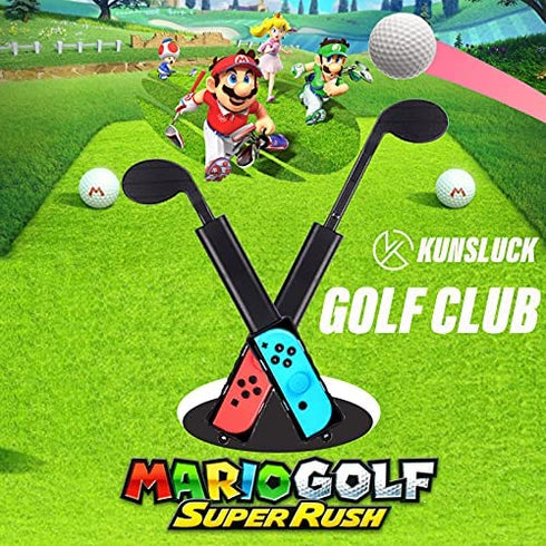 KUNSLUCK Joy-Con Golf Club for Nintendo Switch/Switch OLED, Mario Golf Games Accessories Controller Grip for Mario Golf Super Rush, Black (2 Pack)