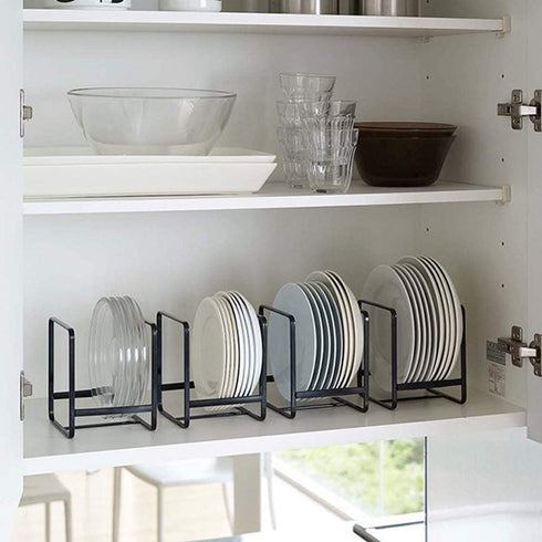 2PCS Plate Holders Organizer, Metal Dish Storage Dying Display Rack for Cabinet, Counter and Cupboard - Black