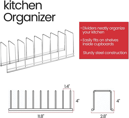Pot Lid Organizer, Kmeivol Pots and Pans Organizer, Stainless Steel Cutting Board Organizer, Simple Dish Rack, Houseware & Kitchen Pan Organizer for Bakeware, Cookware, Plates, Bookends