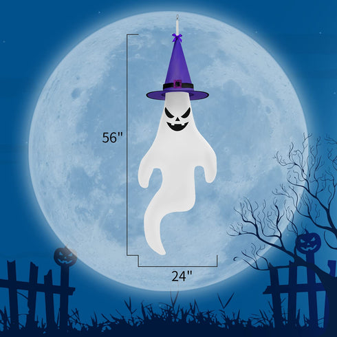 YEGKGO 2PCS 56" Halloween Ghost Windsocks with LED Lights and Hat, Halloween Hanging Windsocks, Outdoor Halloween Decorations for Yard, Patio, Lawn, Garden, Tree