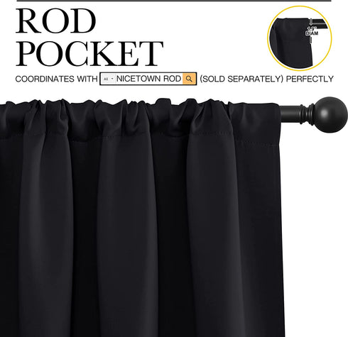NICETOWN Black Blackout Curtain Blinds - Solid Thermal Insulated Window Treatment Blackout Drapes/Draperies for Bedroom (2 Panels, 42 inches Wide by 63 inches Long, Black)