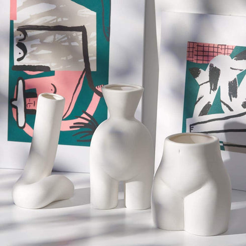 Pure White Ceramic Butt Flower Vase, Creative Body Vase Pen Holder Makeup Brush Holder Home Decor Body Vase Female Form, Feminist Cute Minimalist Small Accent Vase