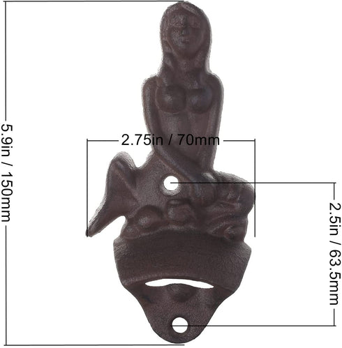 Retro Mermaid Cast Iron Beer Bottle Opener Wall Mounted Nautical Beautiful Woman Style for Beach Party Gifts