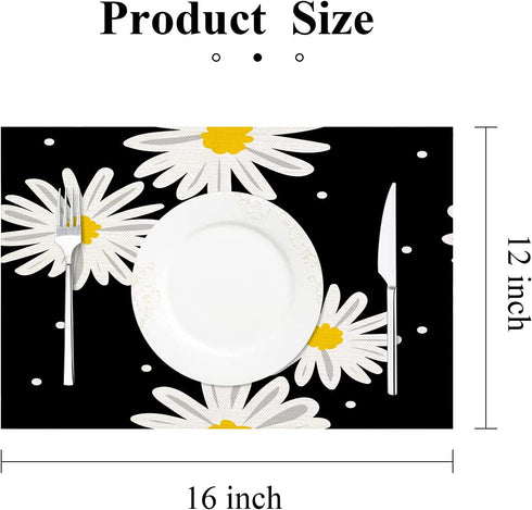 Batmerry White Black Placemats, Repeat Daisy On Black and White Texture Background Woven Burlap Modern Placemats for Dining Table Kitchen Table Round Table Farmhouse Wedding Outdoor Indoor Set of 4