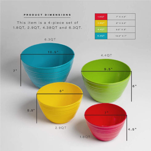 BINO Plastic Mixing Bowls with Lids Set - Plastic Mixing Bowl Set Prep Bowls for Kitchen