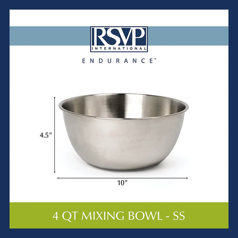 RSVP Endurance 18/8 Stainless Steel 4-Quart Mixing Bowl