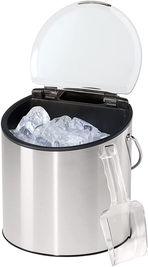 Oggi Stainless Steel Ice and Wine Bucket with Flip Top Lid and Ice Scoop, Holds 2 Bottles