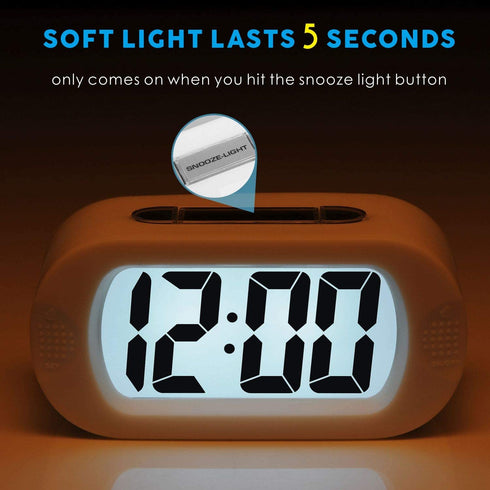 Kids Alarm Clock - Plumeet Large Digital LCD Travel Alarm Clocks with Snooze and Night Light - Ascending Sound and Handheld Size - Best Gift for Kids (White)