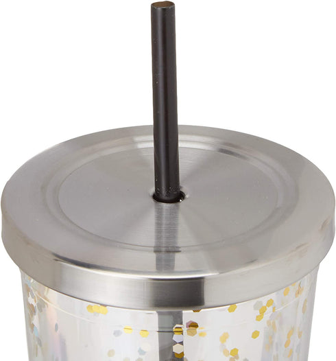 Spoontiques - Harry Potter Tumbler - Glasses Glitter Cup with Straw - 20 oz - Acrylic - Gold