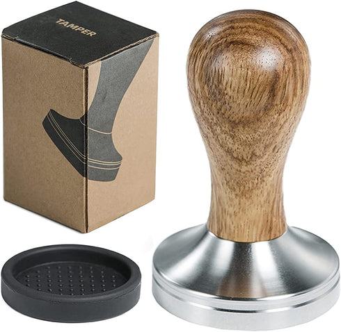 Ezebesta Coffee Tamper Espresso Press with Tamper Mat Tamper with 304 Stainless Steel Base Wooden Handle Barista Espresso Machines Accessory (58mm)