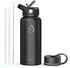 BUZIO Insulated Water Bottle with Straw Lid and Flex Cap, 32oz, 40oz, 64oz, 87oz 128oz Modern Double Vacuum Stainless Steel Water Flask, Cold for 48 Hrs Hot for 24 Hrs Simple Thermo Canteen Mug