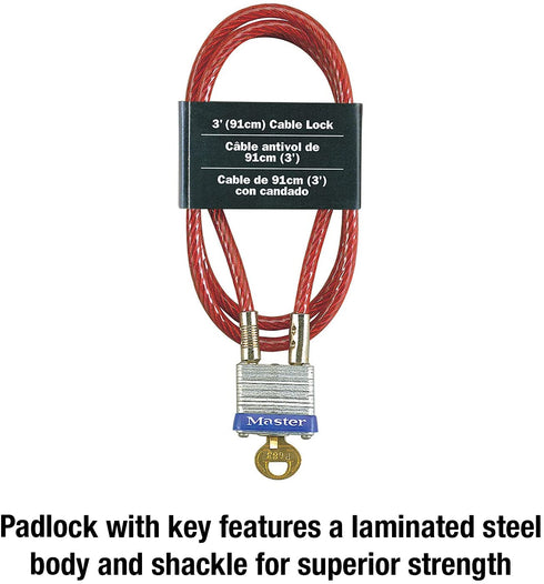 Master Lock 719D Steel Cable with Integrated Outdoor Padlock with Key, 1 Pack