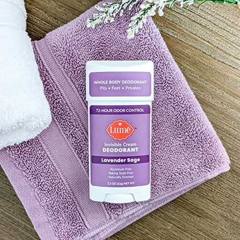 Lume Deodorant Cream Stick - Underarms and Private Parts - Aluminum-Free, Baking Soda-Free, Hypoallergenic, and Safe For Sensitive Skin - 2.2 Ounce (Lavender Sage)