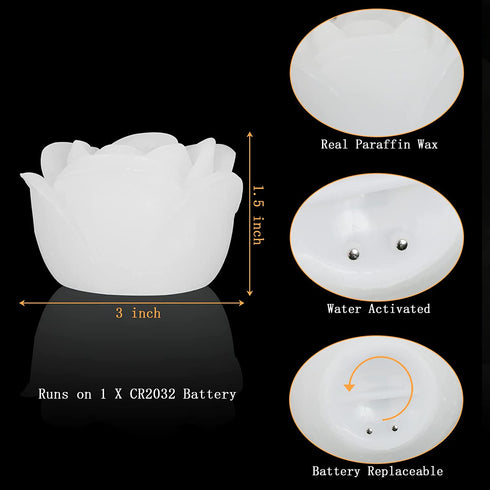 ARDUX LED Floating Candles - Flameless Floating Rose Tea Lights Waterproof Flower Wax Candles Battery-Powered for Wedding Centerpieces Pool Party Decoration (Pack of 4, Warm White)