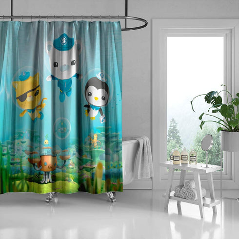 The Octonauts Shower Curtains for Kids Bathroom, Barnacles Kwazii Peso Polyester Fabric Shower Curtain Set Hooks Included, 71X 71 in