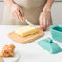 FE Butter Dish, 10 oz Ceramic Butter Keeper with Water Line, French Butter Dish with Lid for Countertop (Mint green)