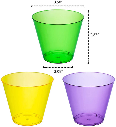 Party Essentials Hard Plastic 50 Count Party Cups/Tumblers, 9-Ounce, Mardi Gras Mix