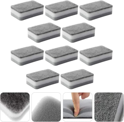 Hemoton 10pcs Kitchen Sponges for Dishes Scrub Sponges Dual-Sided Dishwashing Sponges for Kitchen (Grey)