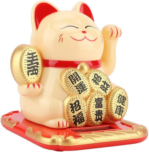 3.5-Inch Solar-Powered Lucky Cat Feng Shui Ornaments Lucky Cat Maneki Neko Waving Arm for Fortune Money and Good Luck (#1)