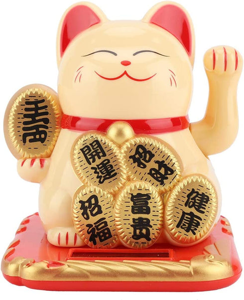 3.5-Inch Solar-Powered Lucky Cat Feng Shui Ornaments Lucky Cat Maneki Neko Waving Arm for Fortune Money and Good Luck (#1)