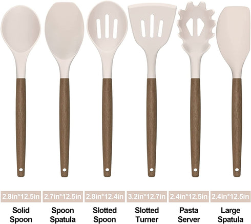 Silicone Kitchen Utensils Set, Deedro 7 Pieces Cooking Utensils Set Silicone Spatula Set with Natural Acacia Wooden Handle, High Heat Resistant Kitchen Gadgets Tools Set, Khaki