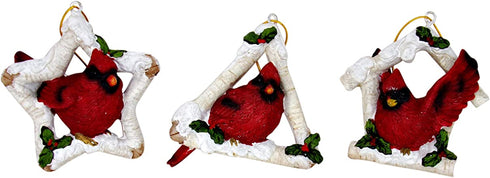 Rustic Cardinal Christmas Tree Ornaments for Home Decor (Holly Branch)