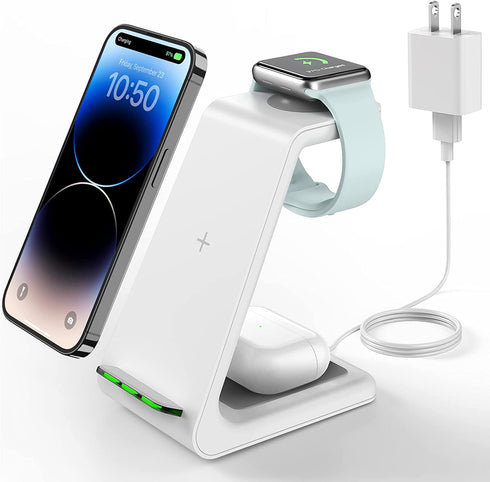 Wireless Charging Stand, GEEKERA 3 in 1 Wireless Charger Dock Station for iPhone 14 Pro Max/14 Pro/14 Plus/13/12/11/X/8 Series, Apple Watch Ultra/SE/8/7/6/5/4/3/2, AirPods Pro/3, Samsung Qi Phones