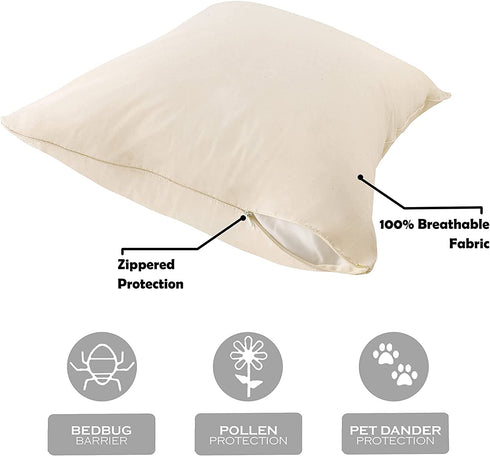 AllerEase Organic Cotton Pillow Protectors, 1 Pack, Beige/Cream White