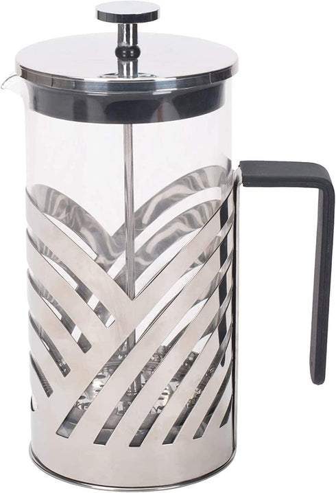 Chrome 1 Liter Large Glass and Stainless Steel French Press Coffee and Loose Leaf Tea Maker