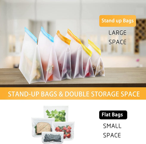 Reusable Storage Bags, 15 Pack BPA Free Stand Up Food Storage Bags, Reusable Food Storage Bags, 5 Reusable Gallon Bags+5 Leakproof Reusable Sandwich Bags+5 Reusable Food Grade Kids Snack Bags