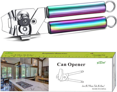 Berglander Can Opener, Stainless Steel Rainbow Handle Can Opener, Titainium Colorful Plating Handle Can Opener Hand Held, Smooth Edge Manual Can Opener, Heavy Duty (Rainbow)