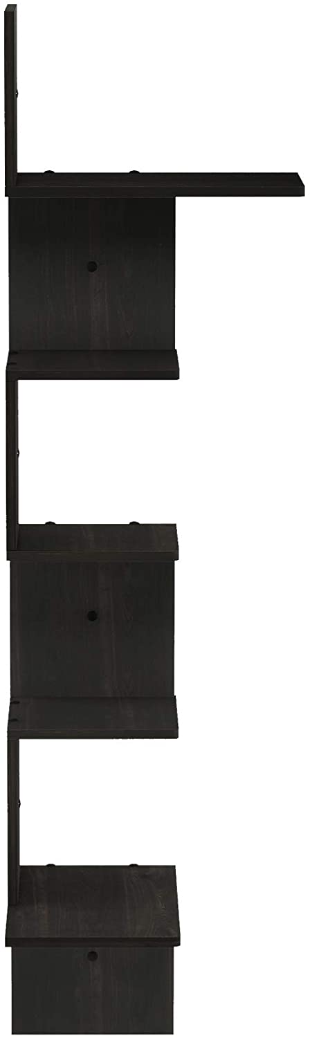 Furinno Rossi Wall Mounted Shelves, 5-Tier Rectangle, Espresso/Black