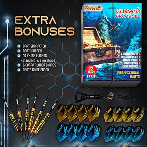 IgnatGames Darts Metal Tip Set - Professional Darts with Stylish Case and Darts Guide, Steel Tip Darts Set with Aluminum Shafts + Rubber O'Rings + Extra Flights + Dart Sharpener and Wrench