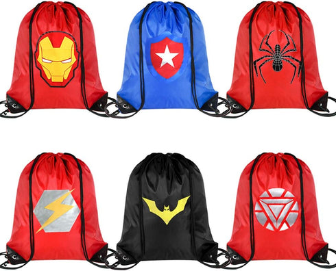 Zaleny Superhero Drawstring Backpacks Super Hero Sack Cinch Bags Theme Party Favors Supplies Pack of 6 for Boys