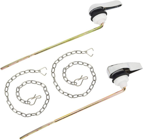 Metal Toilet Handle Replacement Kit Universal Front Mount Tank Flush Lever, 2 Stainless Steel Flapper Chains, Nut Lock(Polished Chrome, 2 Packs)