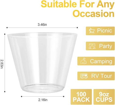 Clear Plastic Cups Clear Disposable Cups 9 Oz 100 Pack Plastic Cups Recyclable Wine Glasses for Parties Elegant Plastic Party Cups Wedding Decorations