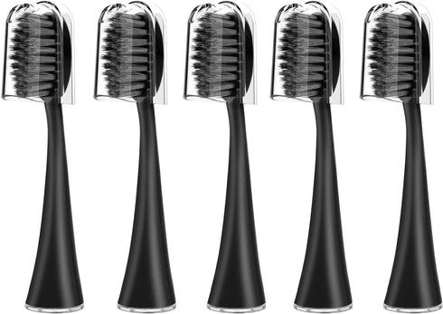 Replacement Toothbrush Heads for Burst Electric Toothbrush Adults with Dust Cover Caps, Soft Charcoal Bristles for Deep Cleaning, Plaque Removal and Whiting Teeth, 5 Counts, Black