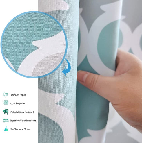 ANYEV Fabric Shower Curtain for Bathroom, Quick-Drying Durable and Washable Waterproof Polyester Fabric with Hooks 72" x 72"?Blue, Gray Green, Taupe, White?