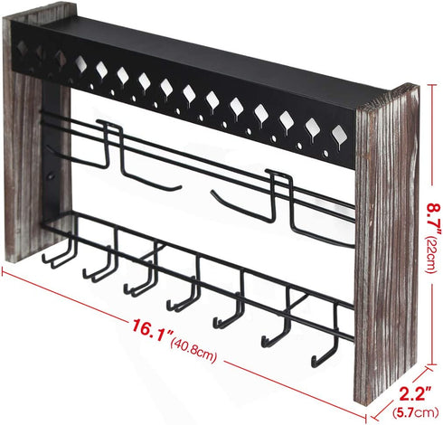 JackCubeDesign Rustic Wood Wall Mount Jewelry Organizer with Metal Hooks for Necklaces, Ring, Earrings (Rustic White) - MK460B
