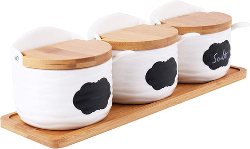 Lawei 3 pack Ceramic Sugar Bowls Set - 9 oz Porcelain Condiment Jar Spice Container with Spoons and Lids for Home and Kitchen
