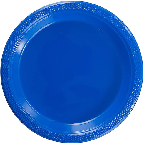 Exquisite 7 Inch. Dark Blue Plastic Dessert/Salad Plates - Solid Color Disposable Plates - 100 Count