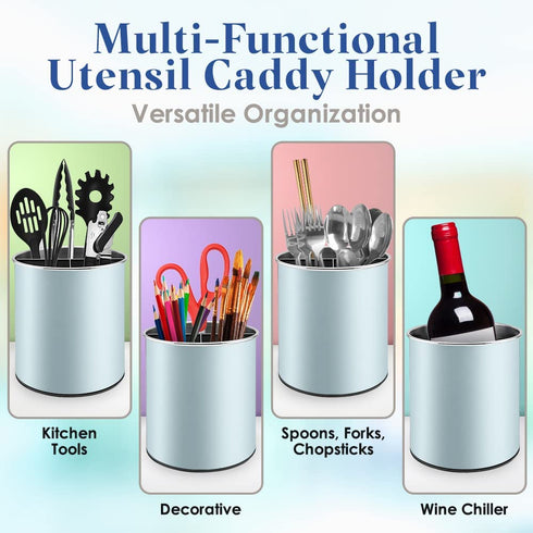 Bartnelli Extra Large Stainless Steel Kitchen Utensil Holder - 360° Rotating Utensil Caddy - Weighted Base for Stability - Utensil Countertop Organizer Crock With Removable Divider for Easy Cleaning (Blue Velvet)