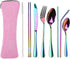 Reusable Travel Utensils Cutlery Set with Case, YIMICOO Stainless Steel Portable Flatware Set Silverware Set for Camping Picnic Office or School Lunch (Pink)