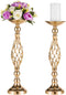 2 Pcs Versatile Metal Flower Arrangement & Candle Holder Stand Set for Wedding Party Dinner Centerpiece Event Restaurant Hotel Decoration (Gold, 2 x M)