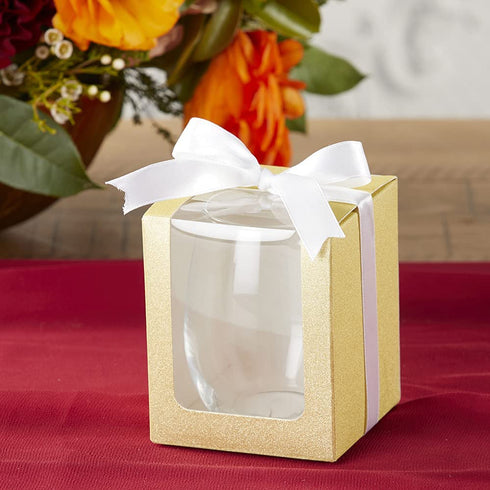 Kate Aspen, Gold Shimmer Display Gift Box, Gift/Party Favor, can hold 15 oz. Stemless Wine Glass (Set of 12)