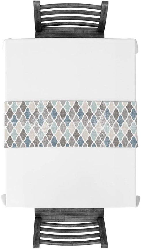 Moroccan Table Runner-Cotton linen-Small 36 inche Geometric Quatrefoil Lattice Dresser Scarves,Kitchen Coffee/Dining Farmhouse Tablerunner for Home Living Room,Holiday Dinner Scarf Décor,Blue Grey
