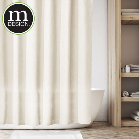 mDesign Hotel Quality Polyester/Cotton Blend Machine Washable Fabric Shower Curtain with Waffle Weave and Rust-Resistant Metal Grommets for Bathroom Showers and Bathtubs - 72" x 72" - Sand/Khaki